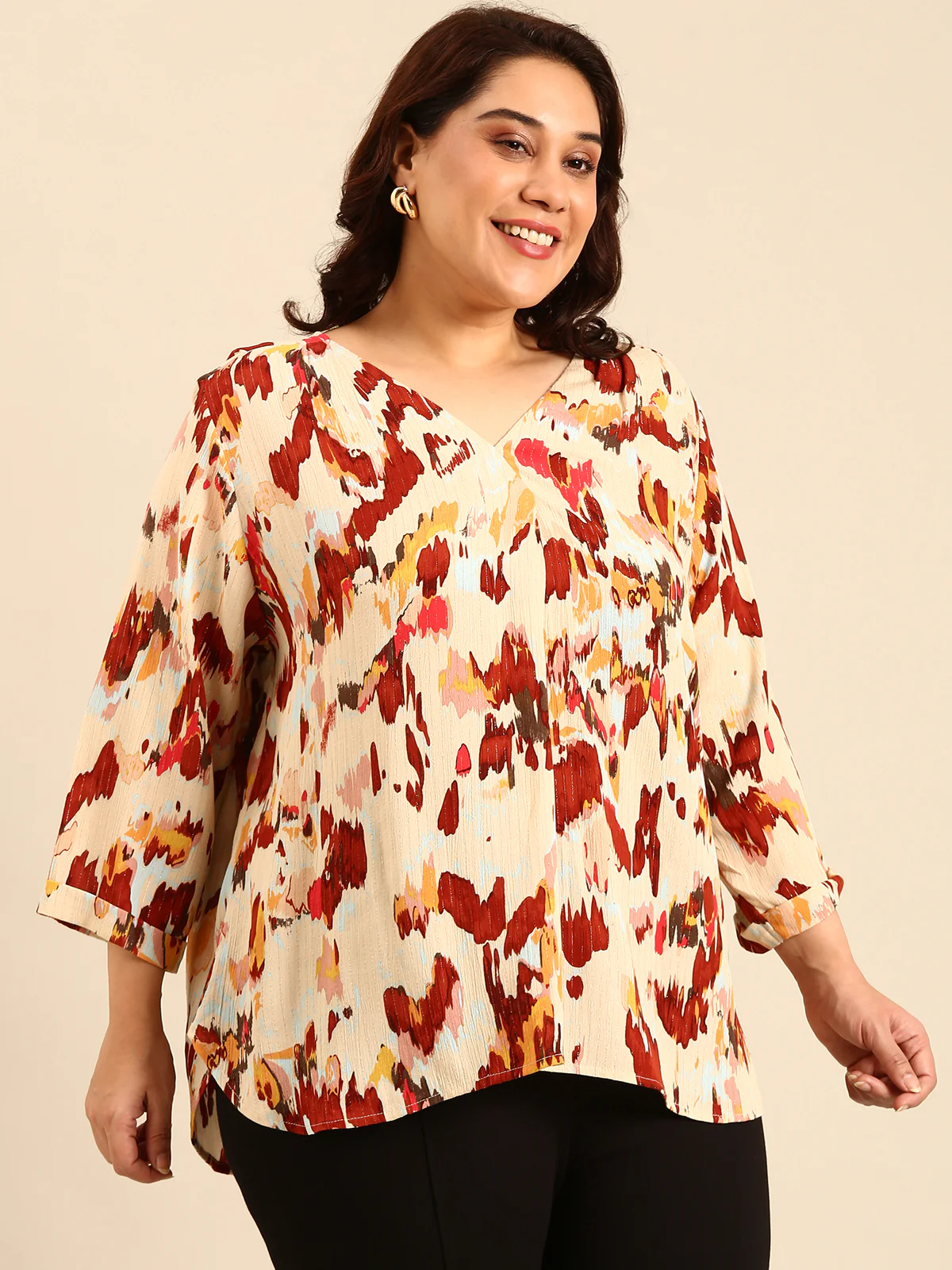 Women Plus Size Navy Floral Print Top - Image 3