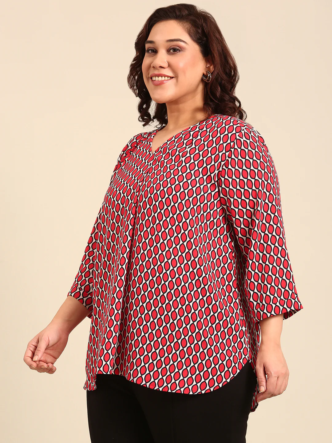 Women Plus Size Red Geometric Print Top - Image 4