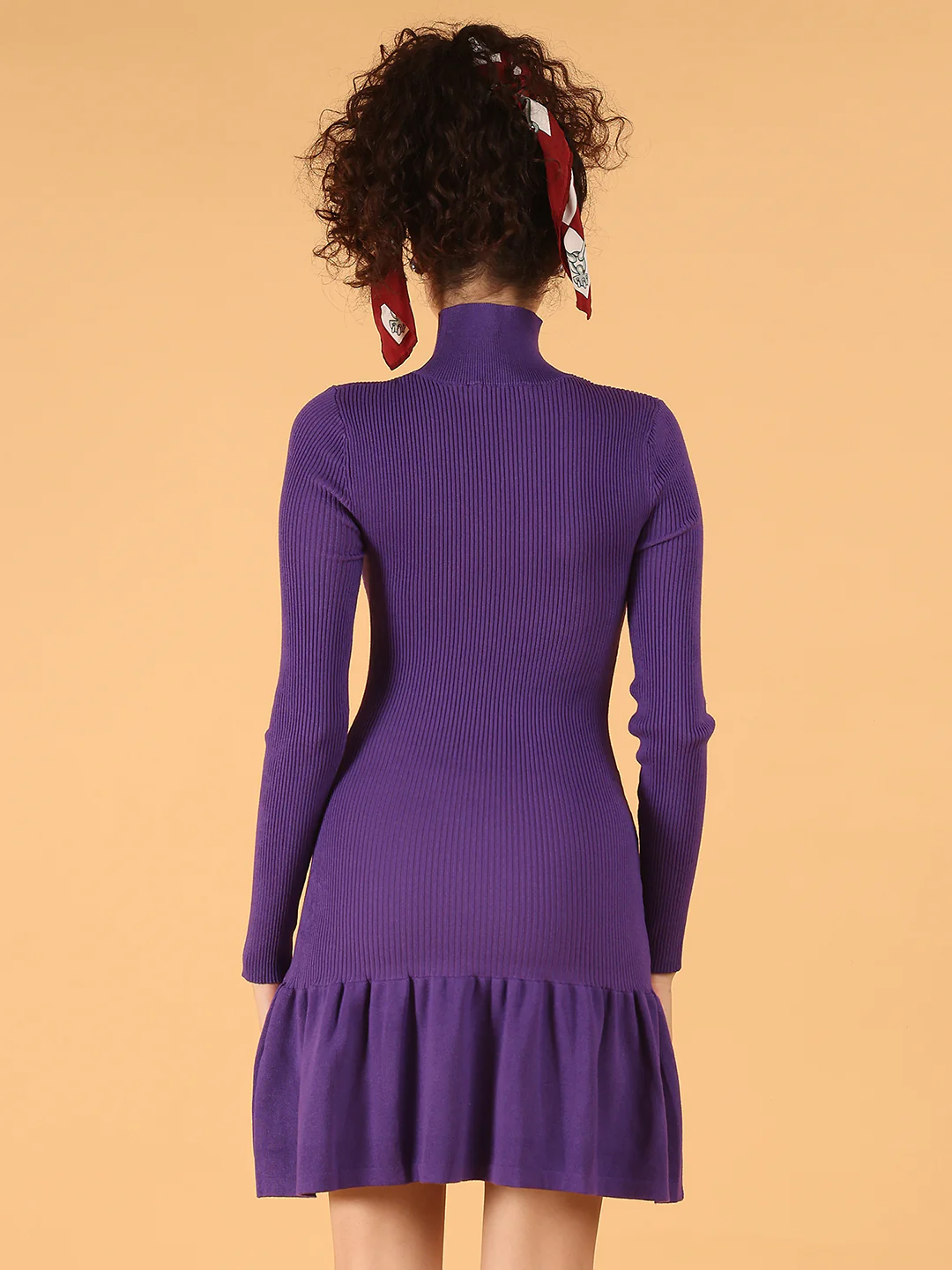 Women Purple Bodycon Dress with Ruffled Hem - Image 4