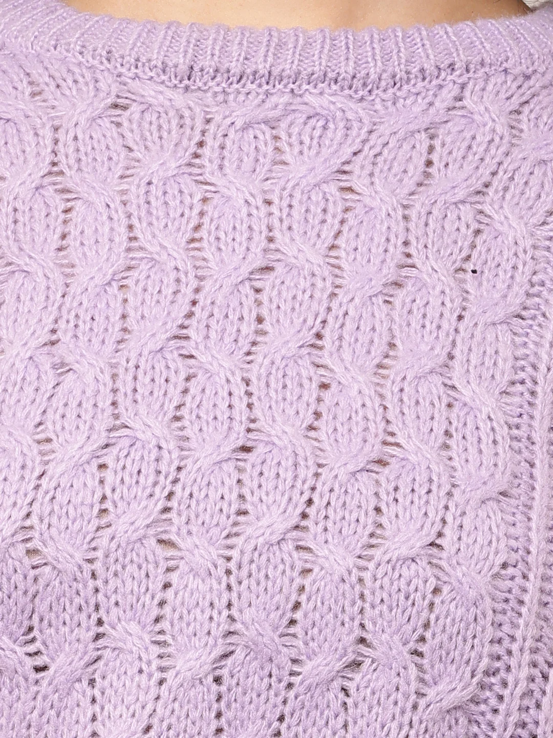 Women Purple Cable Knit Acrylic Sweater - Image 5