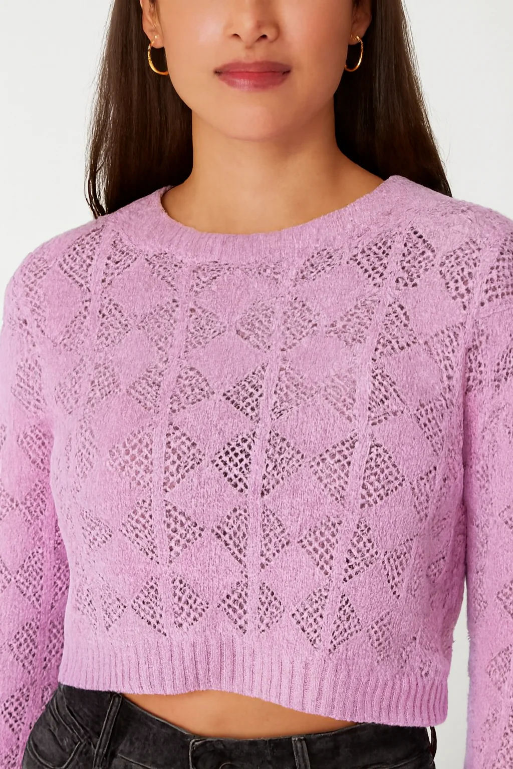 Women Purple Cotton Cropped Sweater - Image 3