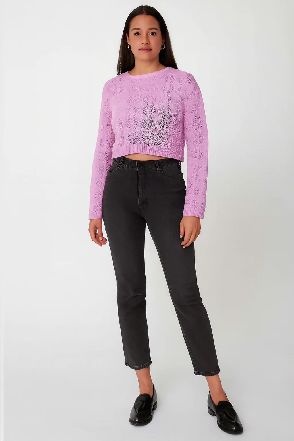 Women Purple Cotton Cropped Sweater - Image 5