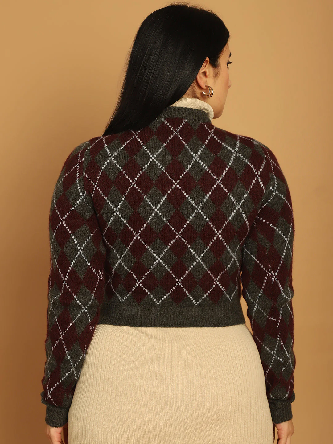 Women Purple Geometric Sweater - Image 5