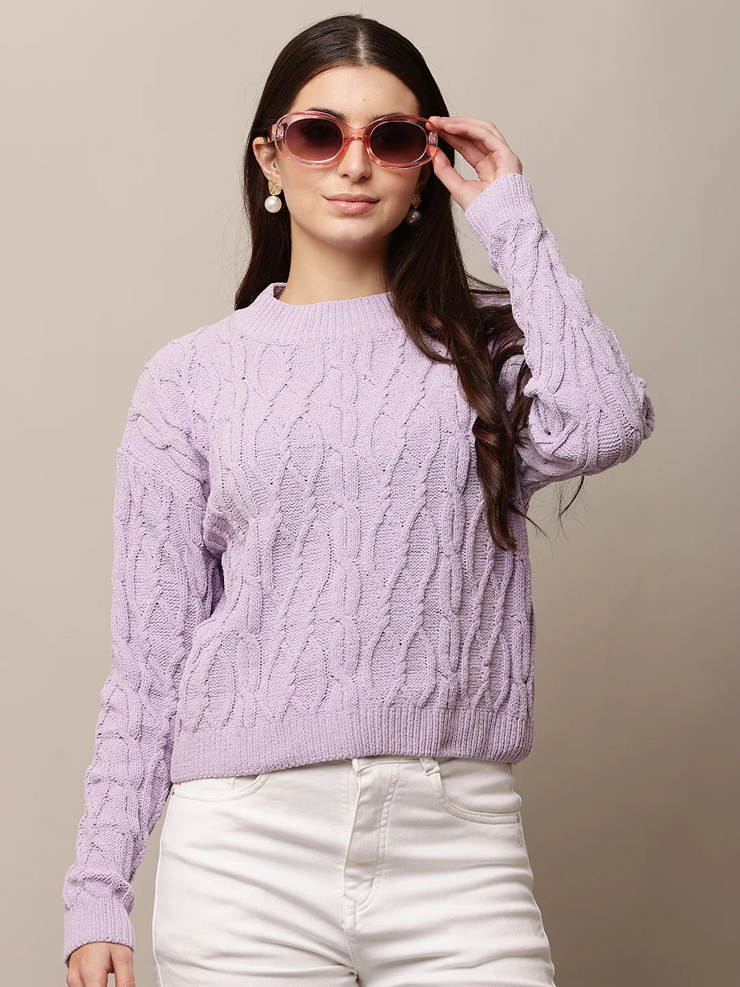 Women Purple Knitted Round Neck Sweater