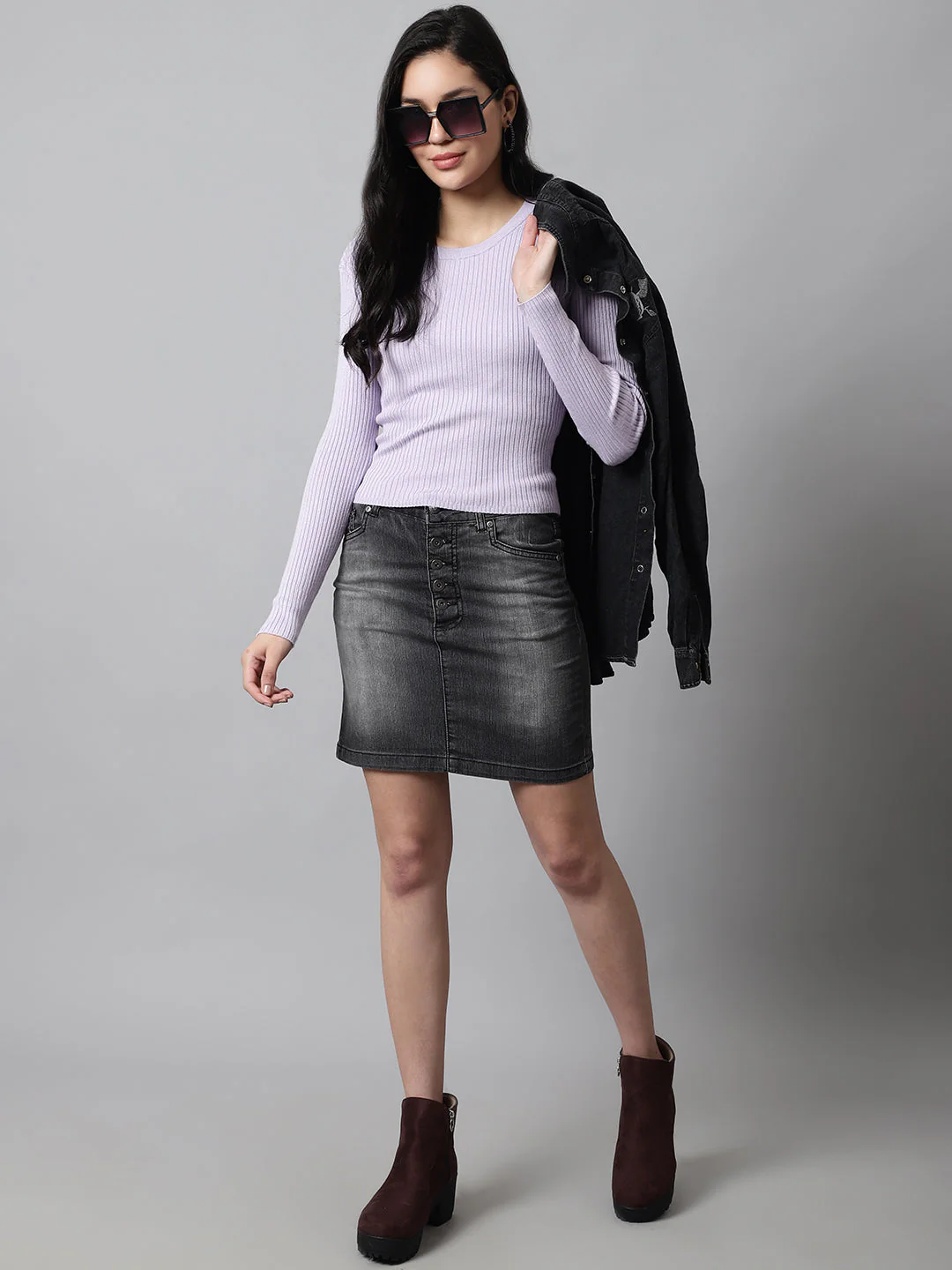 Women Purple Ribbed Sweater - Image 6