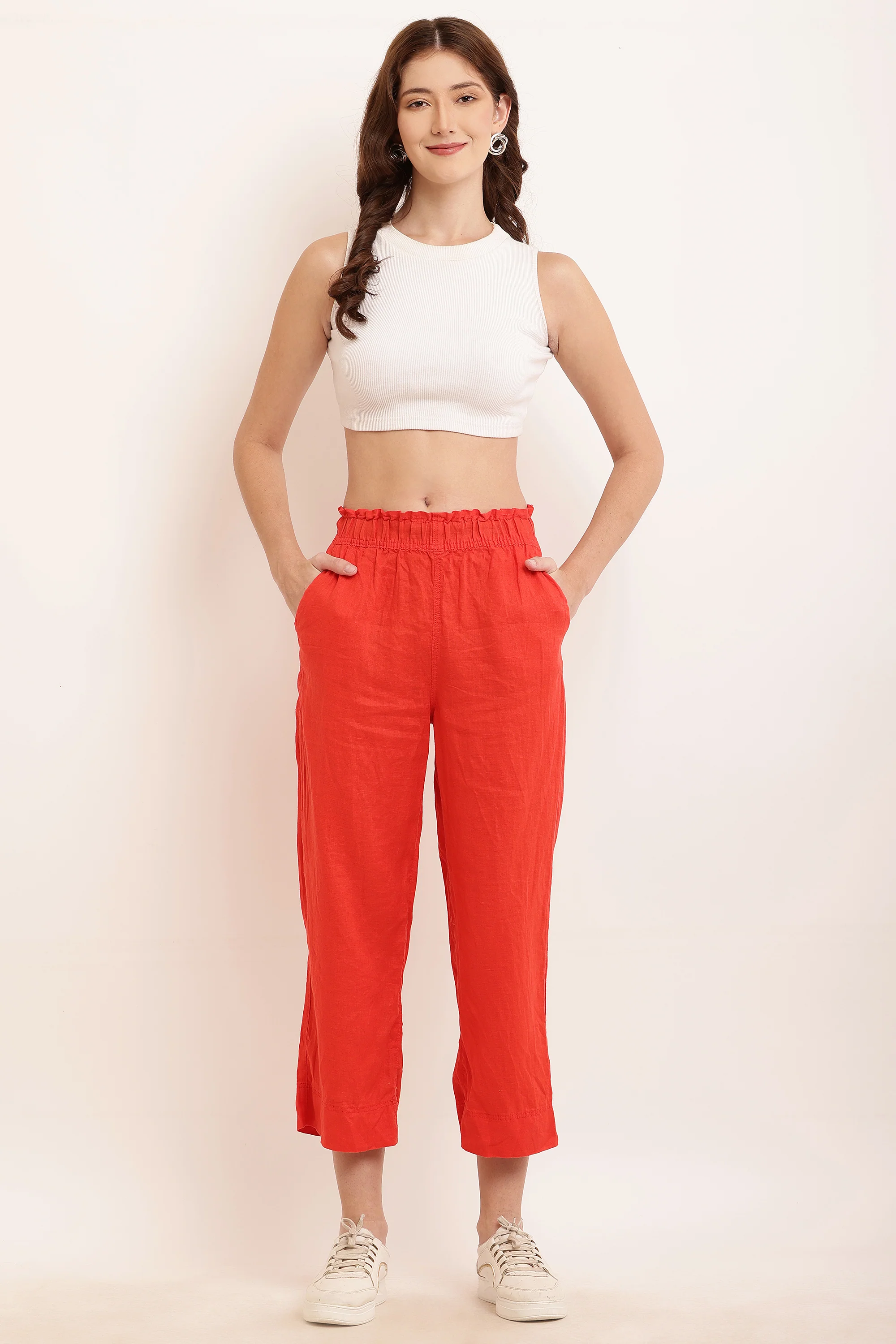 Women Red Ankle Length Pants - Image 2