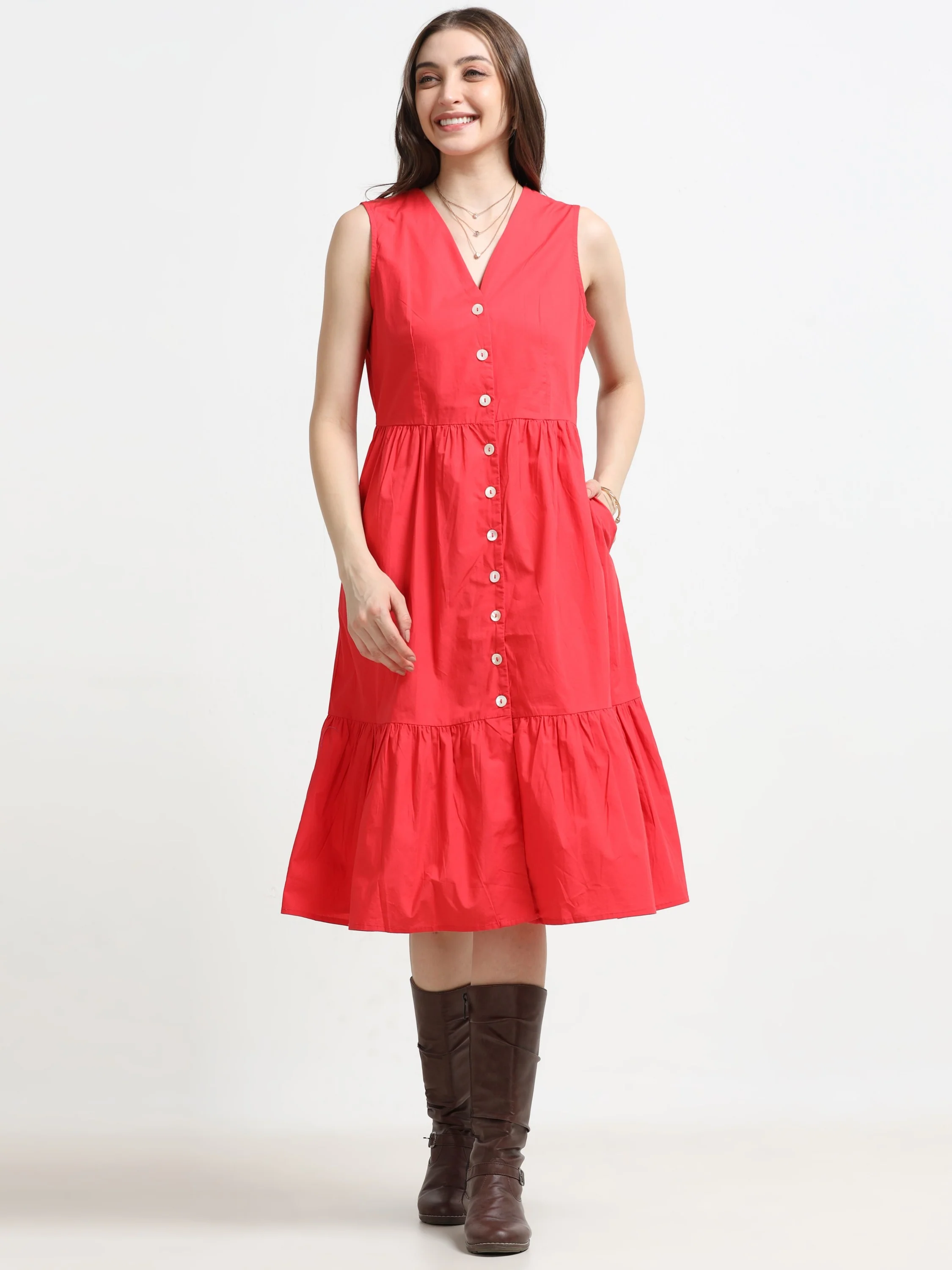 Women Red Fit & Flared Dress