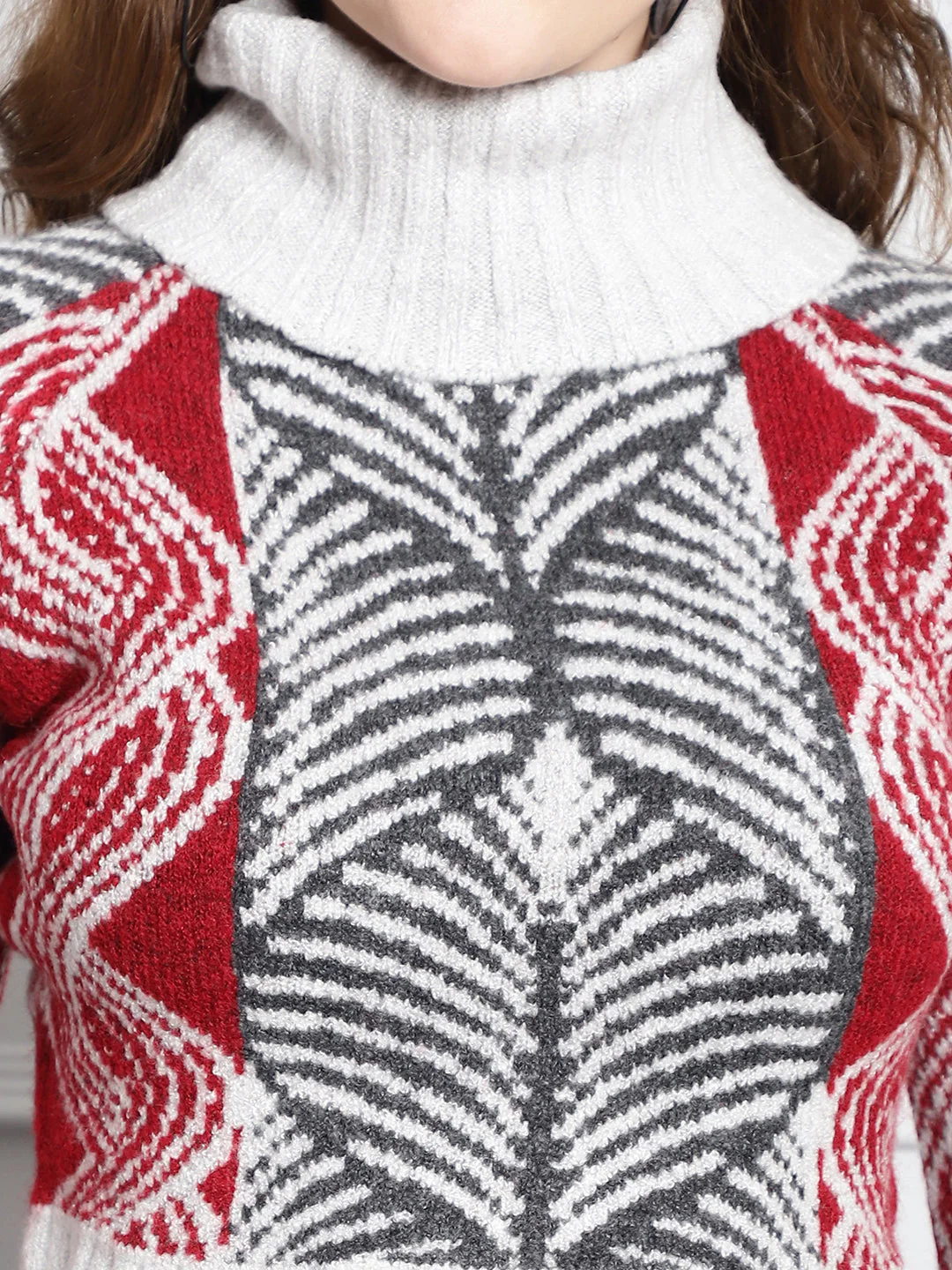 Women Red High Neck Sweater - Image 7