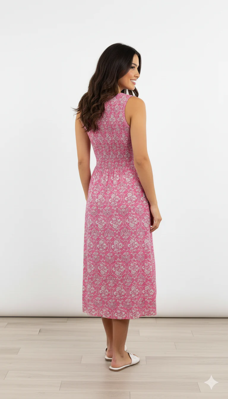Women Red Viscose Stretchable Midi Dress - Image 2