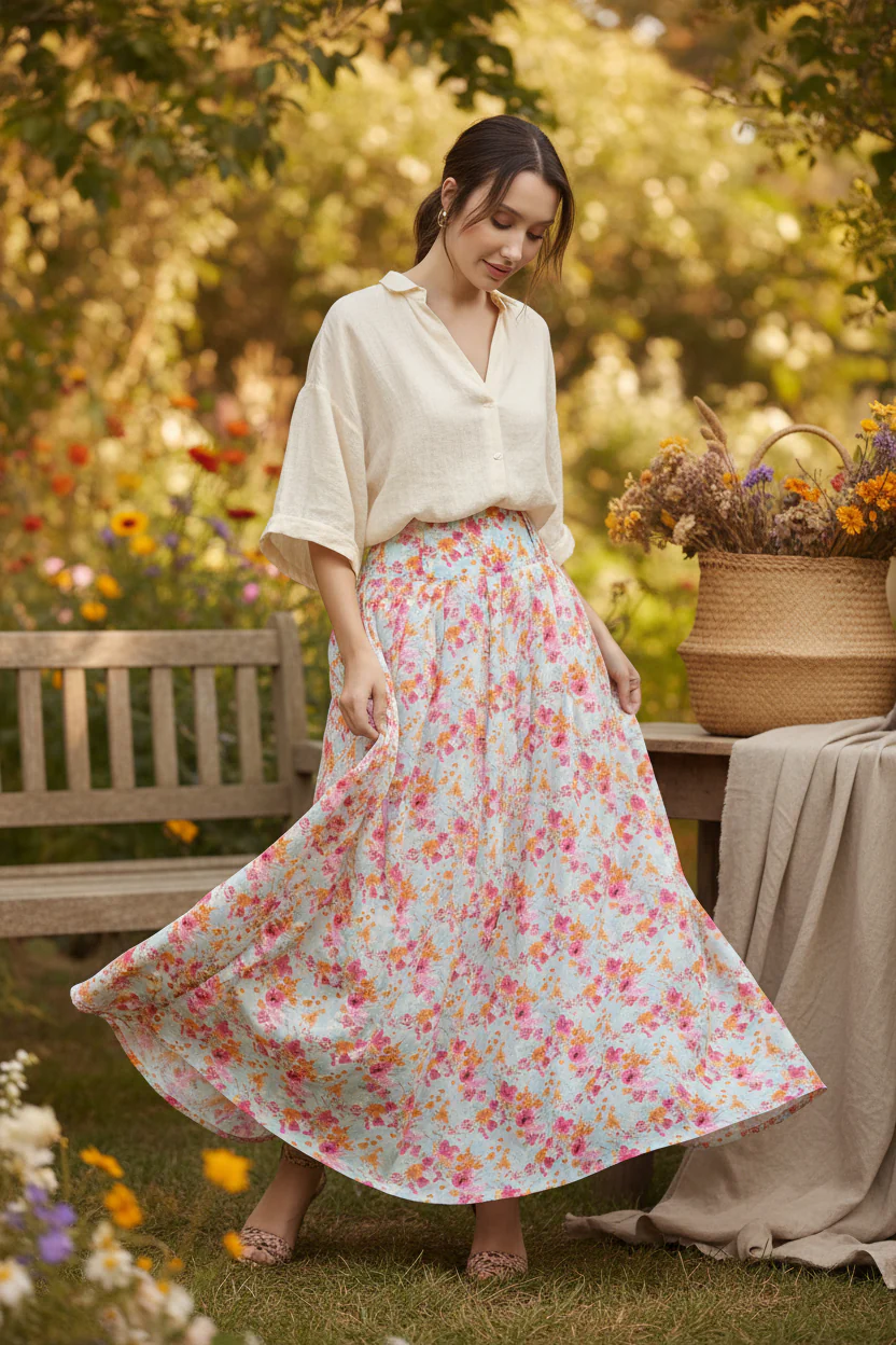 Women Floral Maxi Skirt