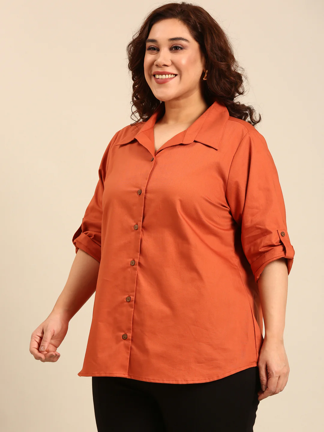Women Rust Cotton Shirt - Image 3