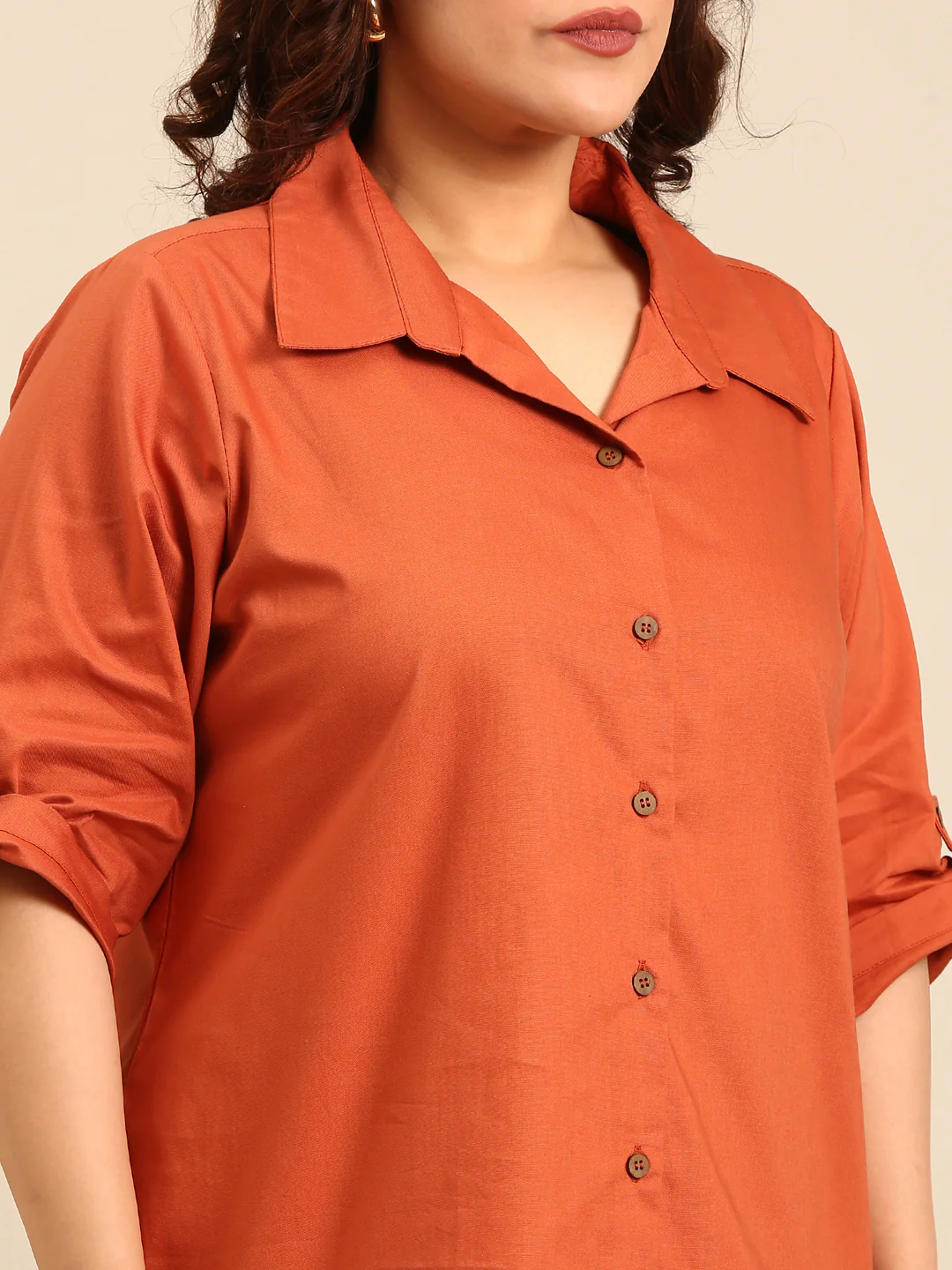 Women Rust Cotton Shirt - Image 4