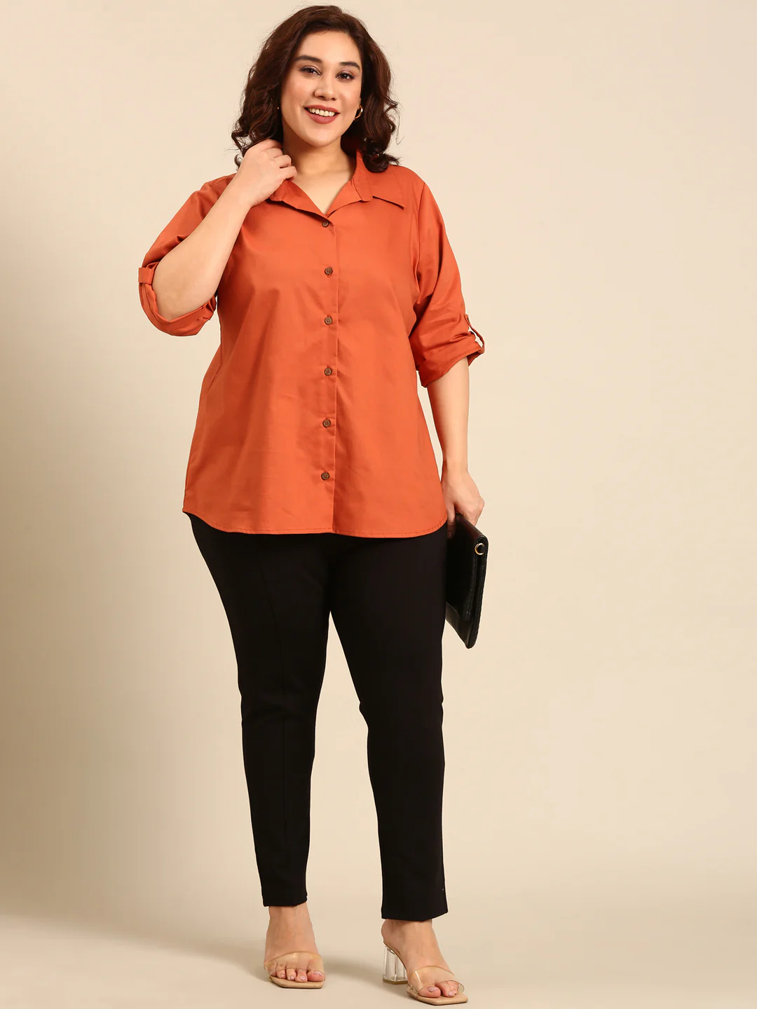 Women Rust Cotton Shirt - Image 7