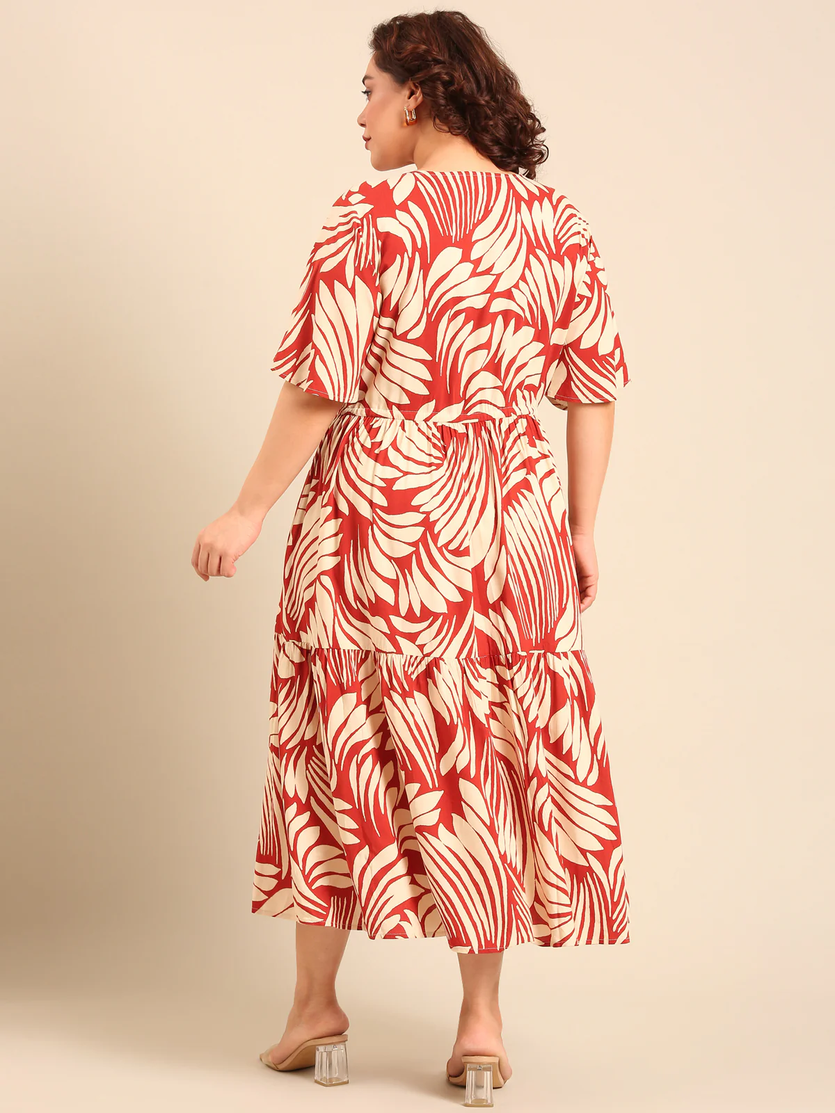 Women Rust Leaf Printed Dress - Image 2