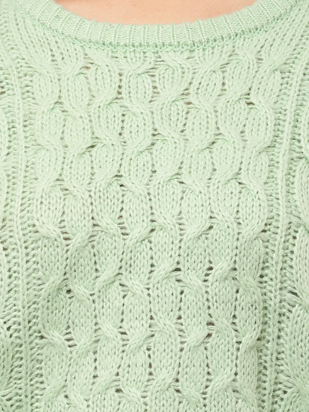 Women Sea Green Cable Knit Acrylic Sweater - Image 5