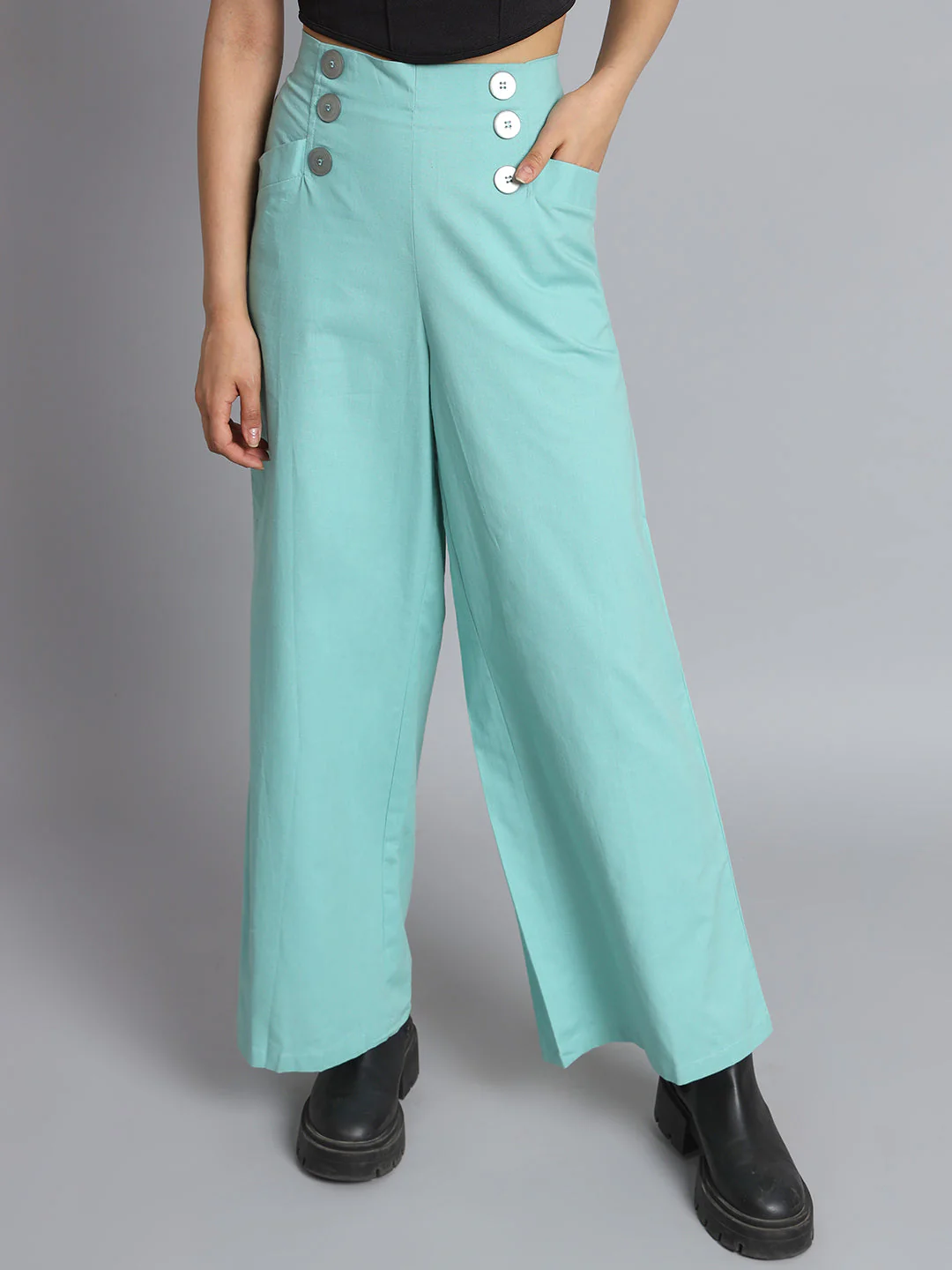 Women Sea Green Pants - Image 3