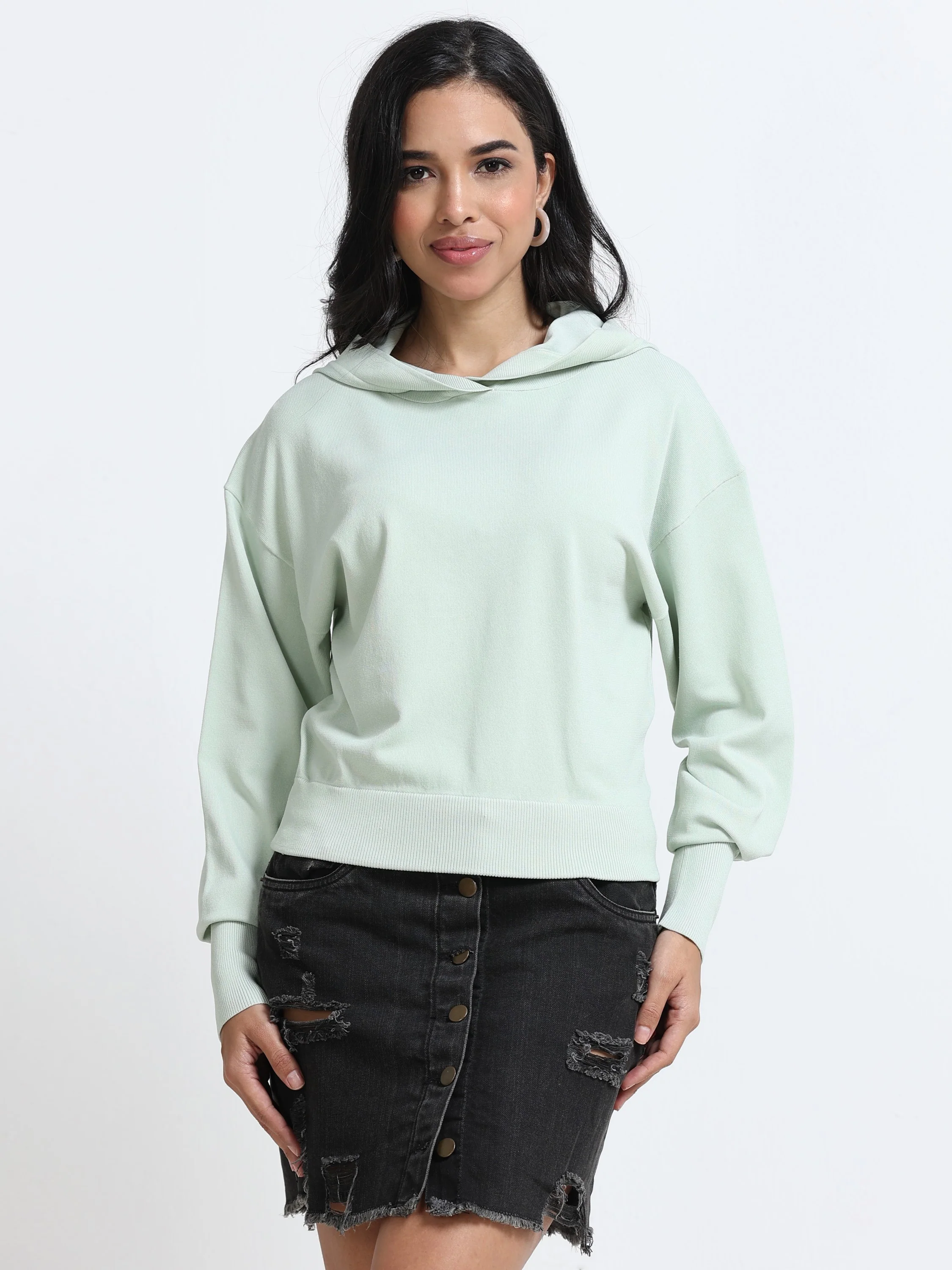 Women Green Hooded Sweatshirt - Image 6
