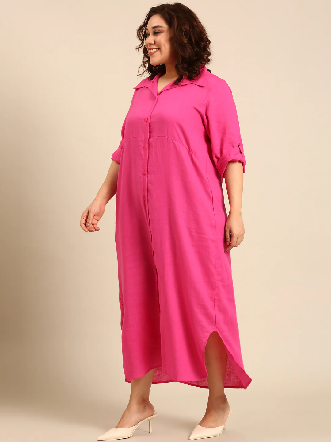 Women Solid Pink Maxi Dress - Image 5