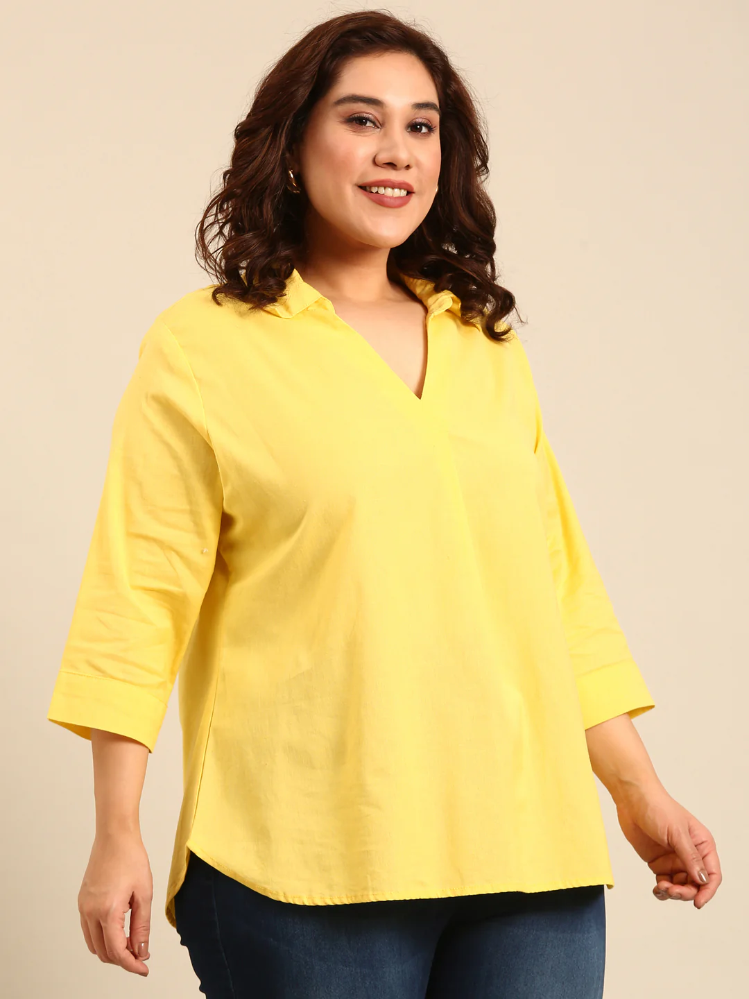 Women Solid Yellow Collar Neck top - Image 3