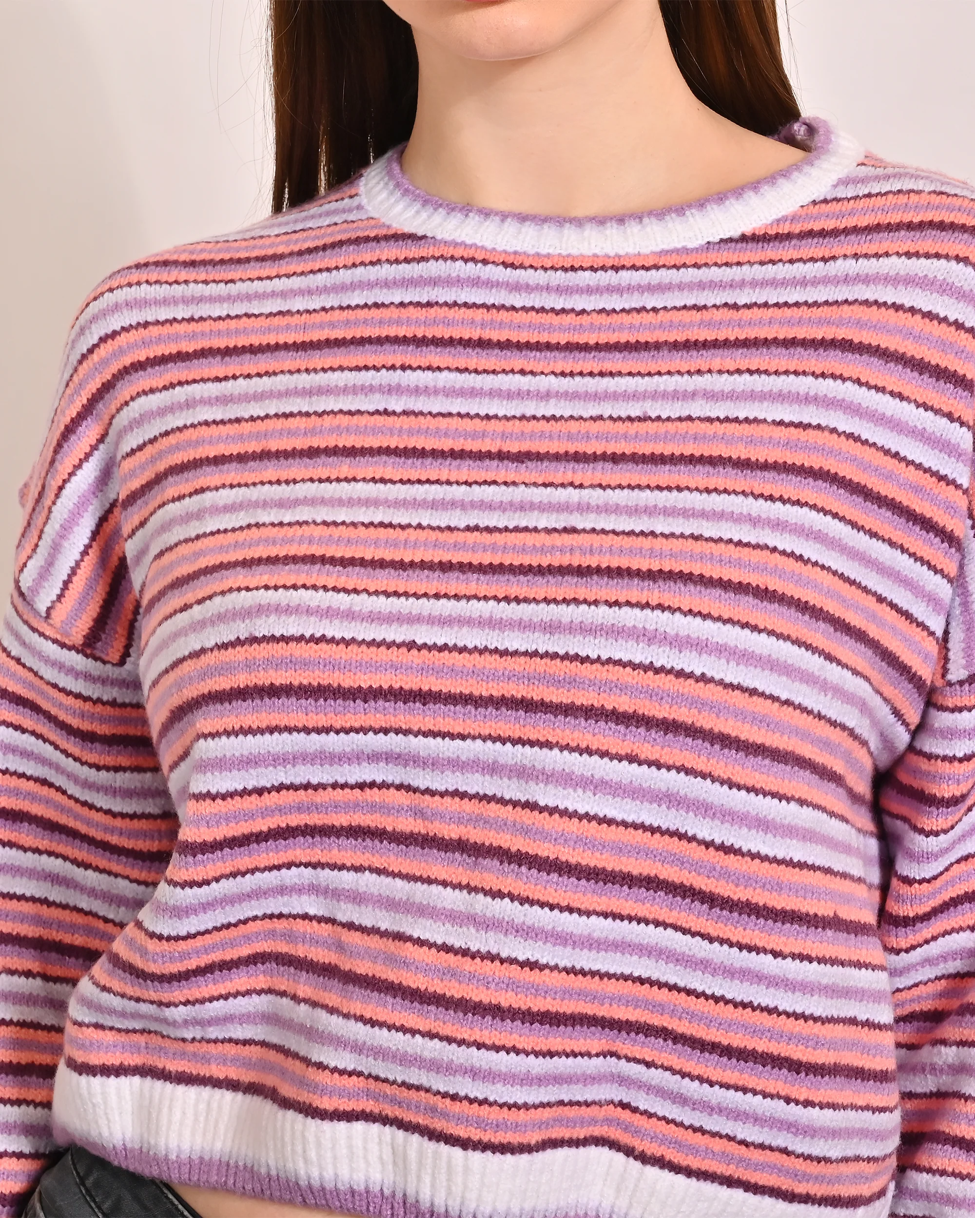 Women Striped Dropped Shoulder Sweater - Image 4