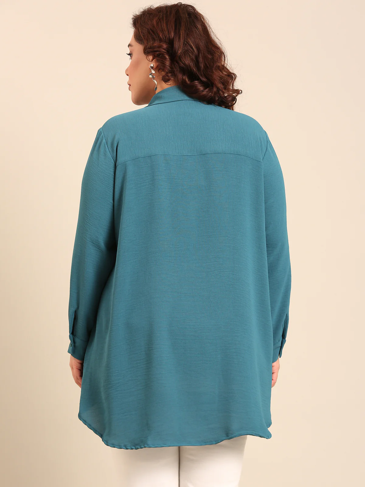 Women Teal Button Shirt - Image 2