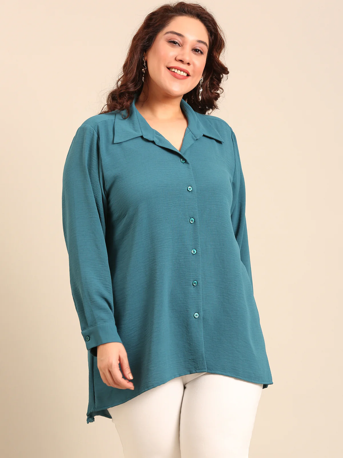 Women Teal Button Shirt - Image 5
