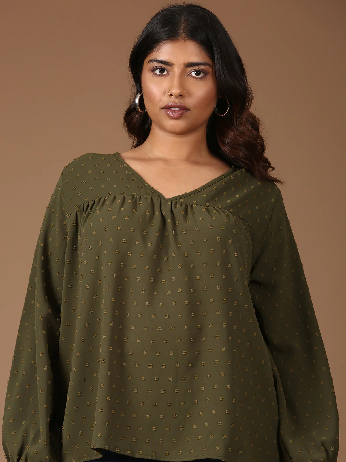 Women Textured Olive Top