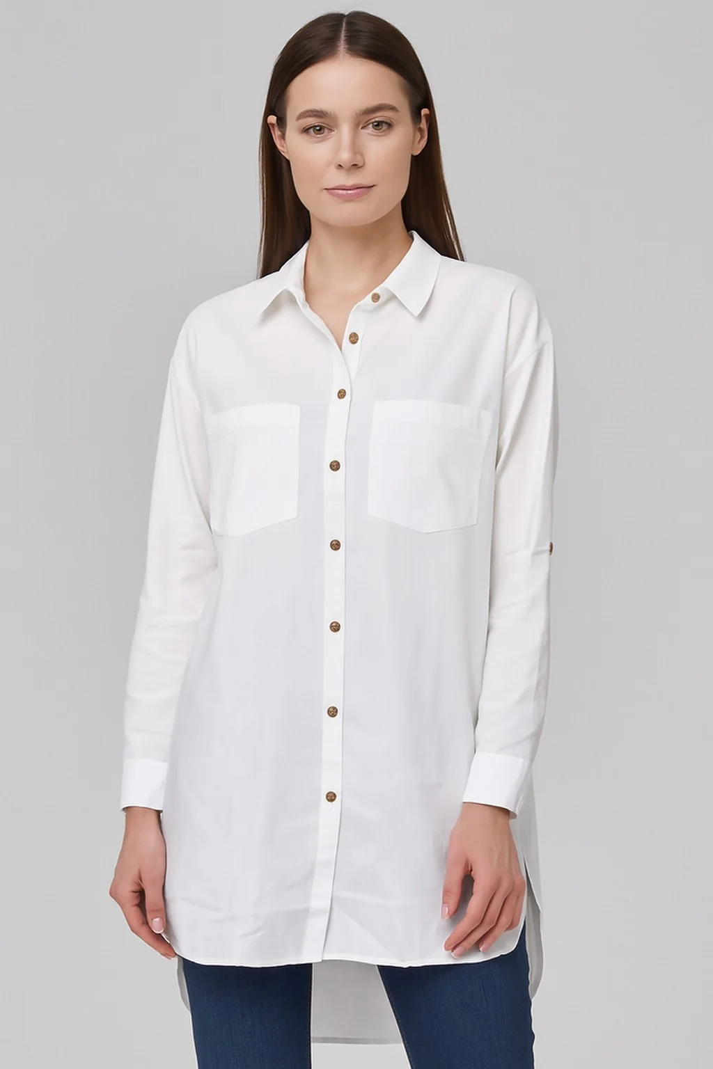 Women White Cotton Loose Fit Shirt with Back Button