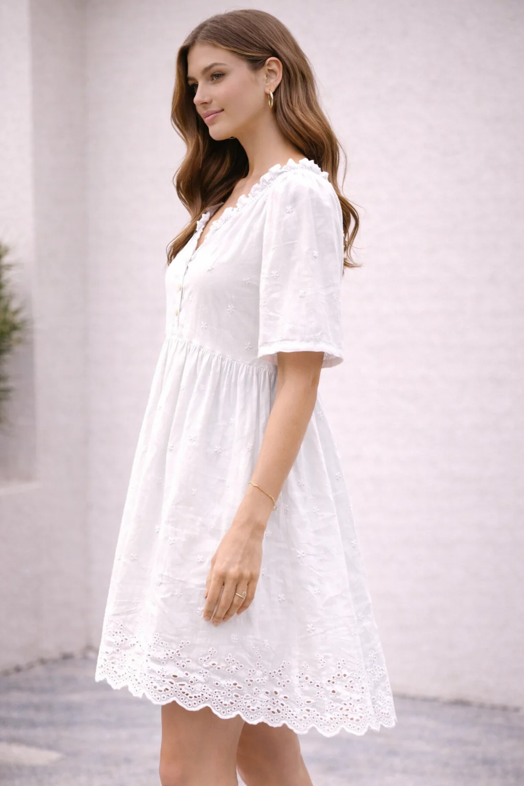 Women White Cotton Dress - Image 2