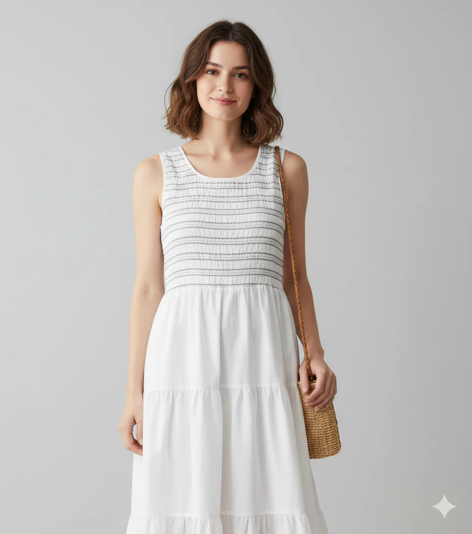 Women White Cotton Tiered Maxi Dress - Image 3