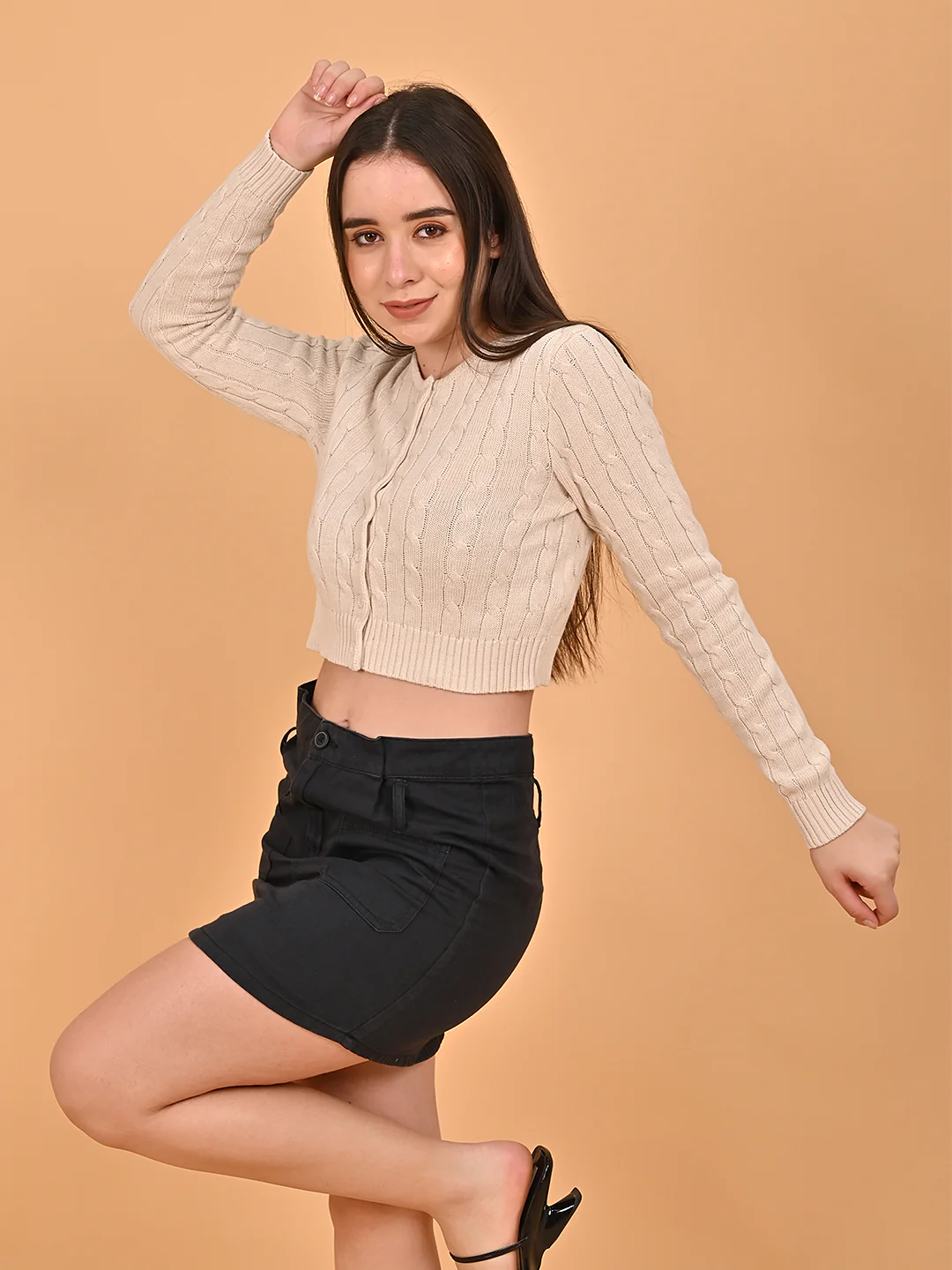 Women White Cropped Cardigan