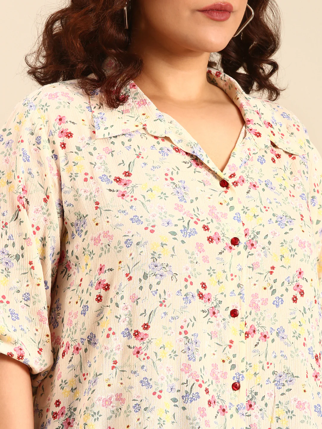 Women White Floral Crepe Shirt - Image 4