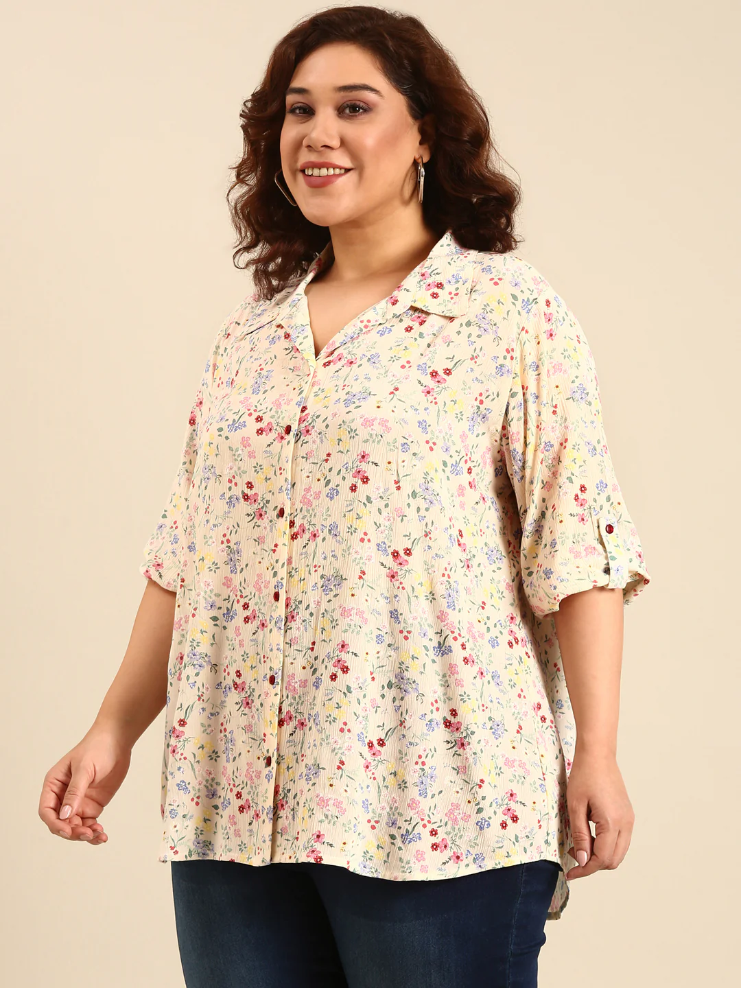 Women White Floral Crepe Shirt - Image 5