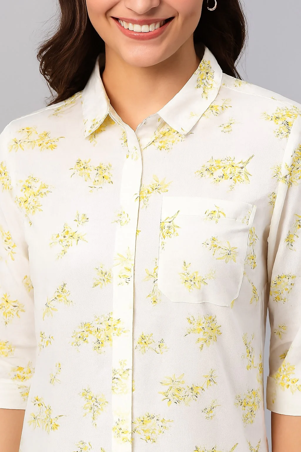 Women White Floral Printed Shirt Tunic - Image 3