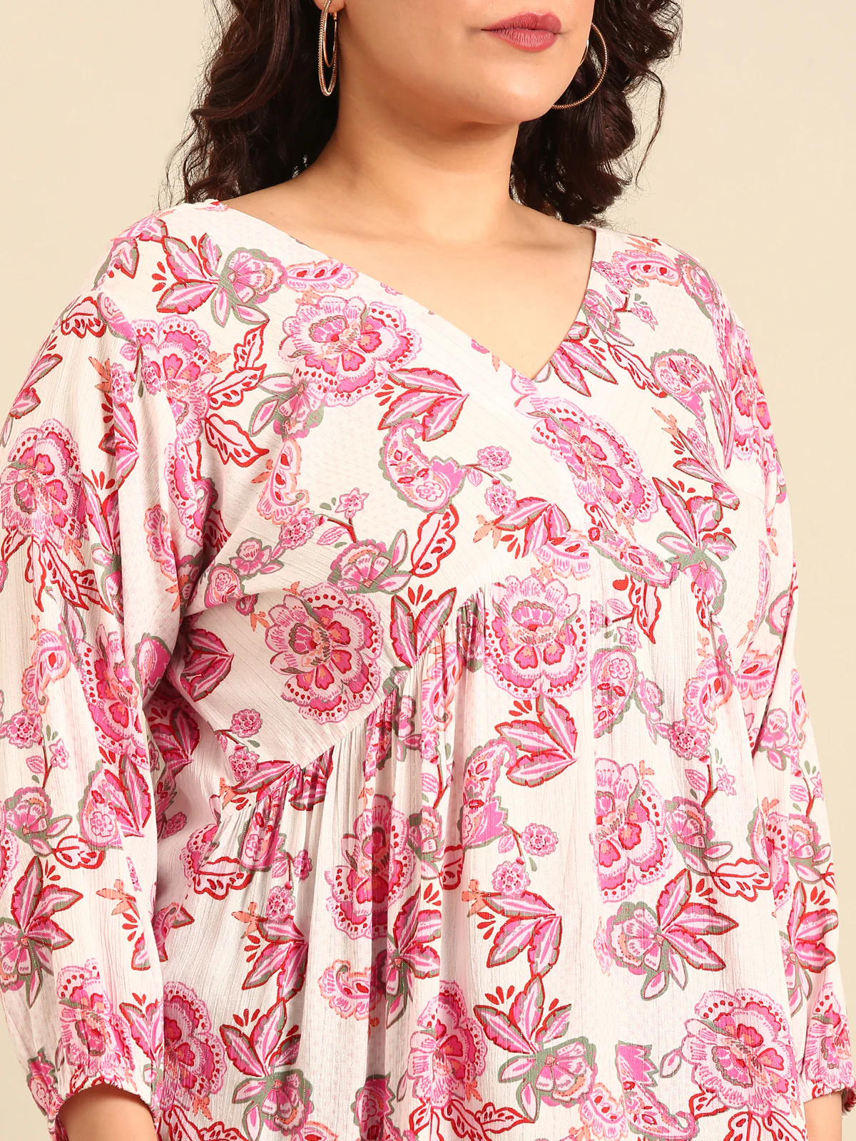 Women White Floral Printed Tunic - Image 2