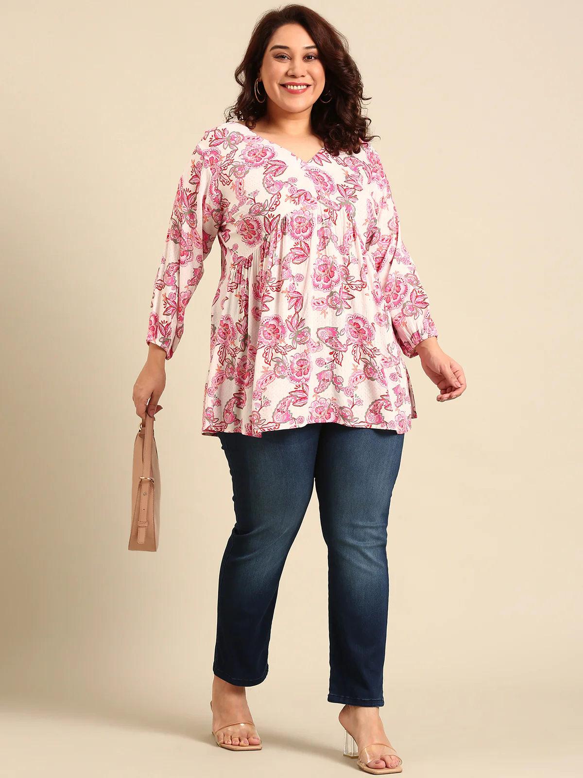 Women White Floral Printed Tunic - Image 4