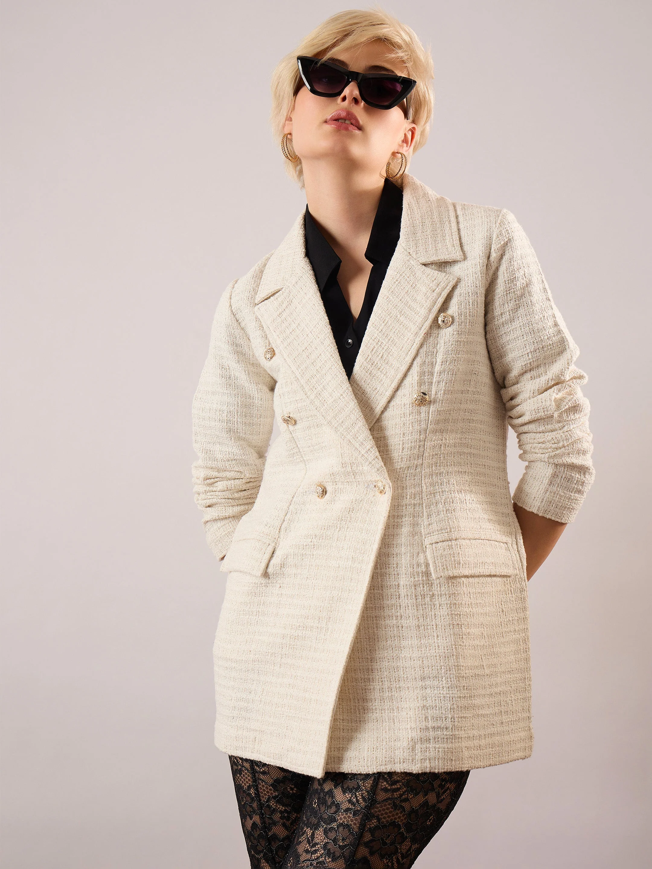 Women White Full Sleeve Blazer