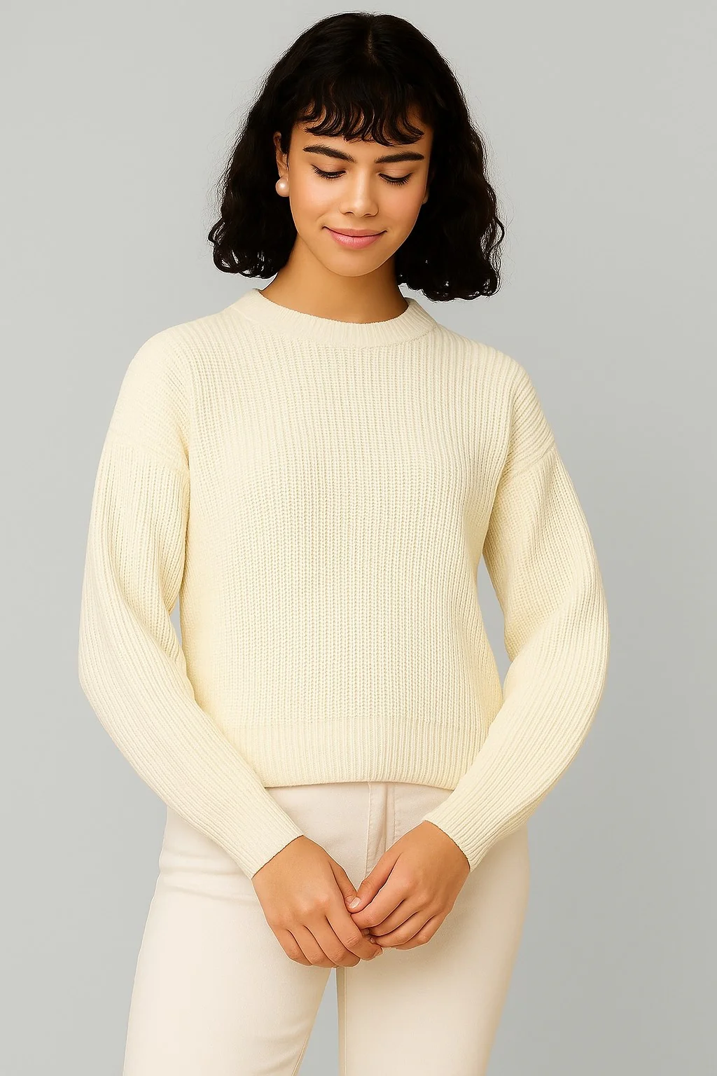 Women White Full Sleeve Sweater - Image 2