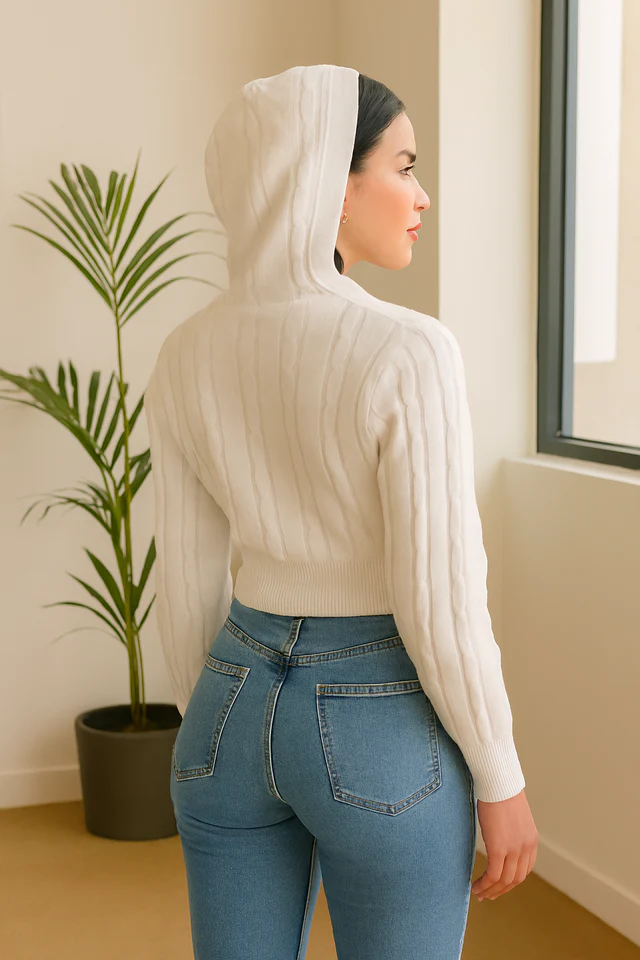 Women White Hooded Zip-Up Sweatshirt - Image 2