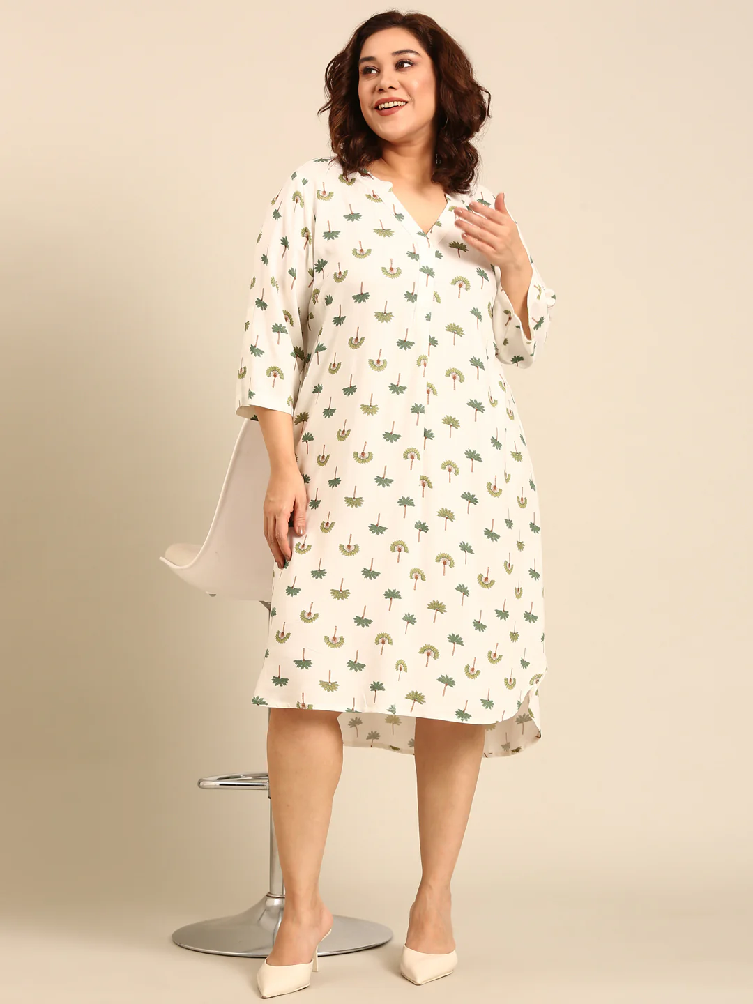 Women White Printed Midi Dress - Image 7