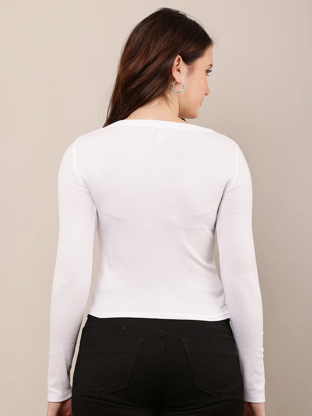 Women White Round Neck Full Sleeve Top - Image 4
