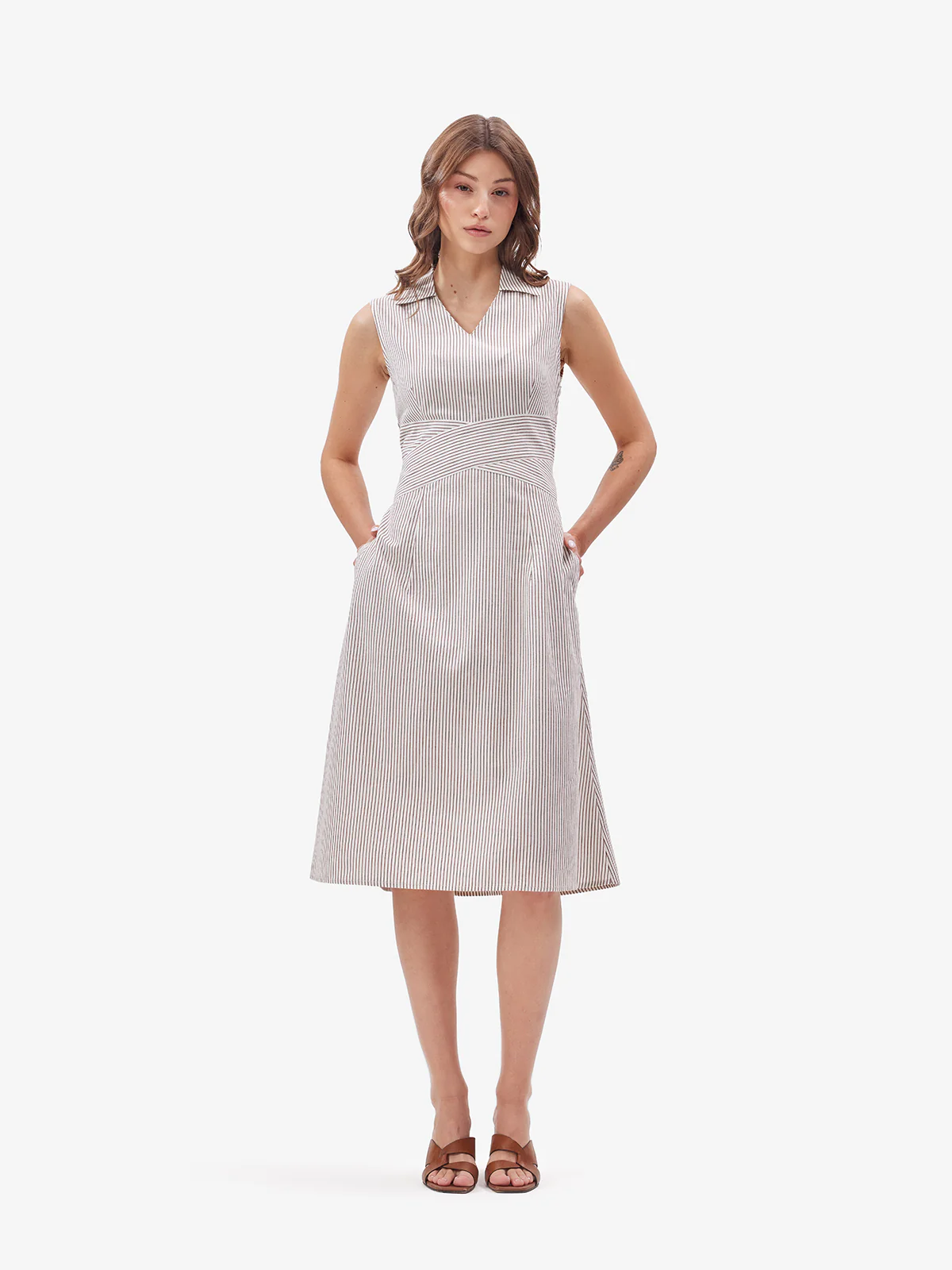 Women White Striped Midi Dress