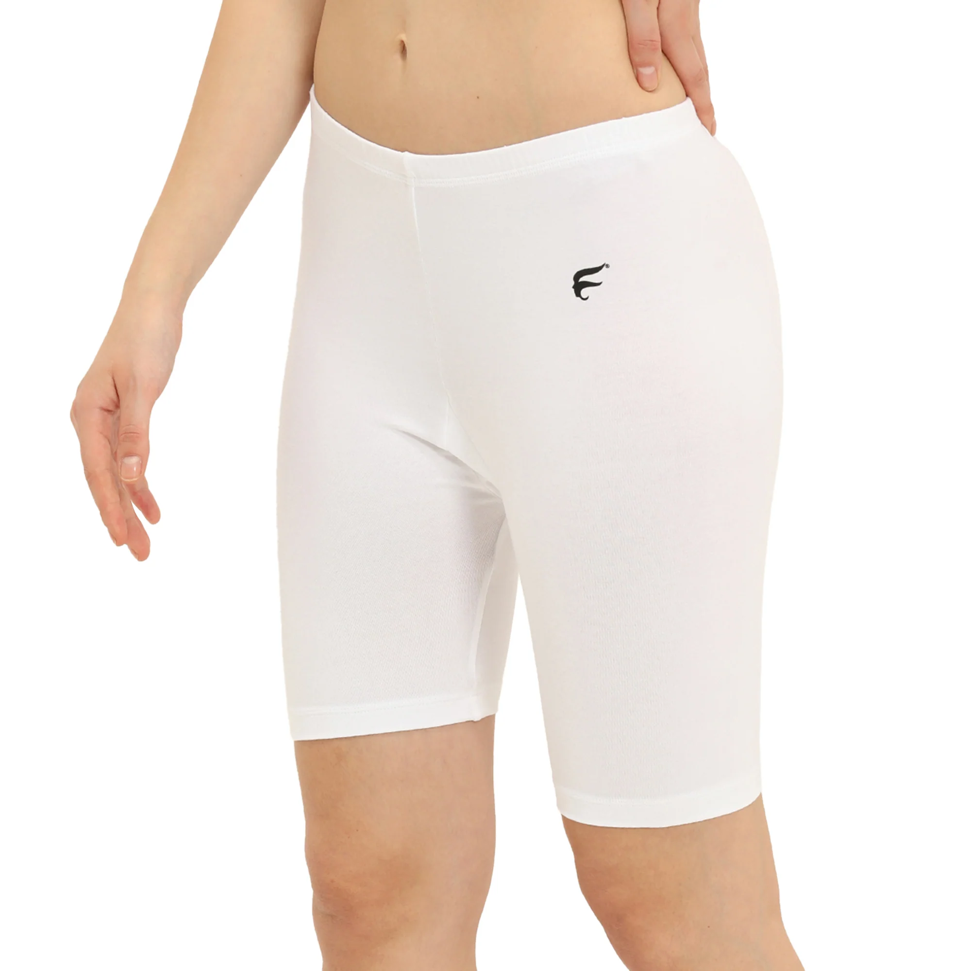 Women White Thigh Length Cycling Shorts - Image 3