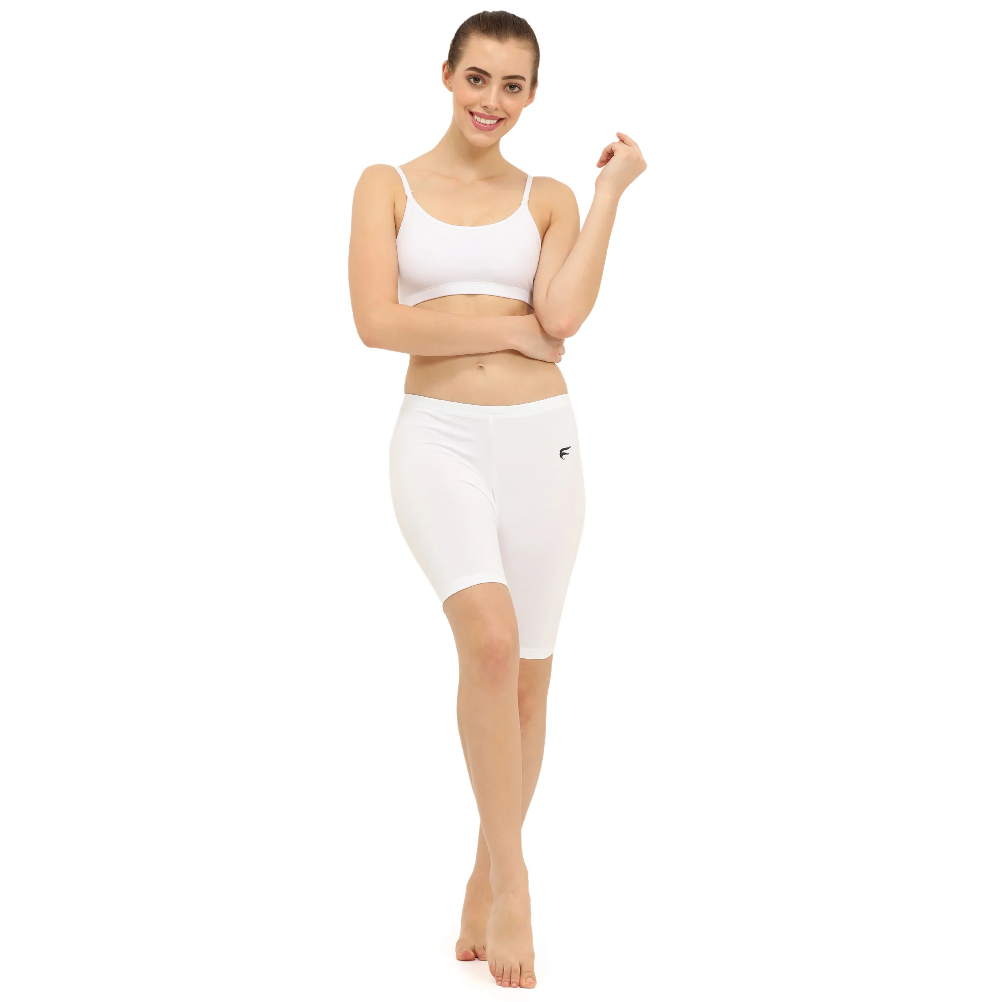 Women White Thigh Length Cycling Shorts - Image 4