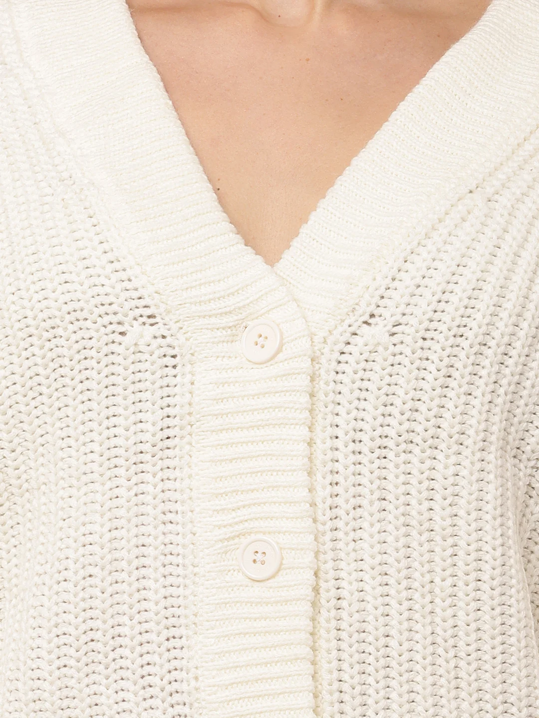 Women White V-Neck Full Sleeve Cardigan - Image 5