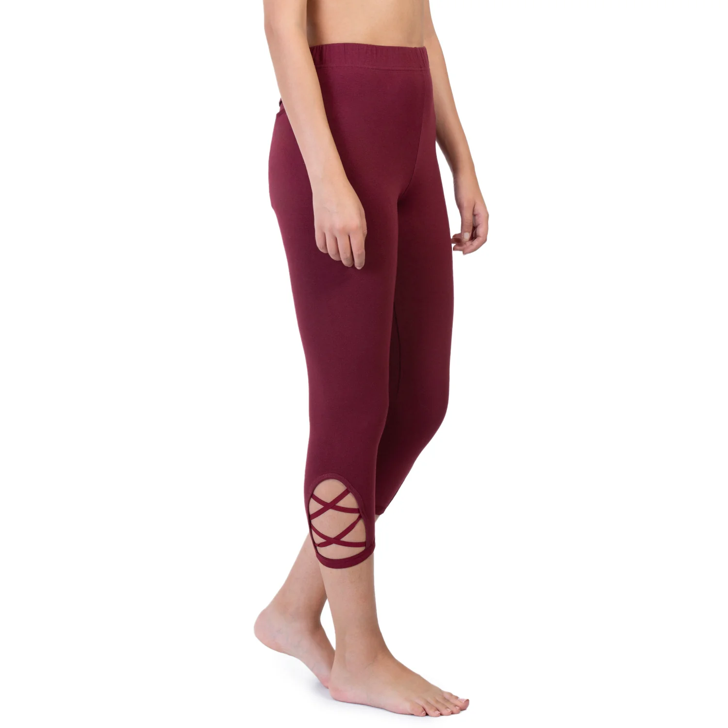 Women Wine 3/4th Criss Cross Capri Pant - Image 4