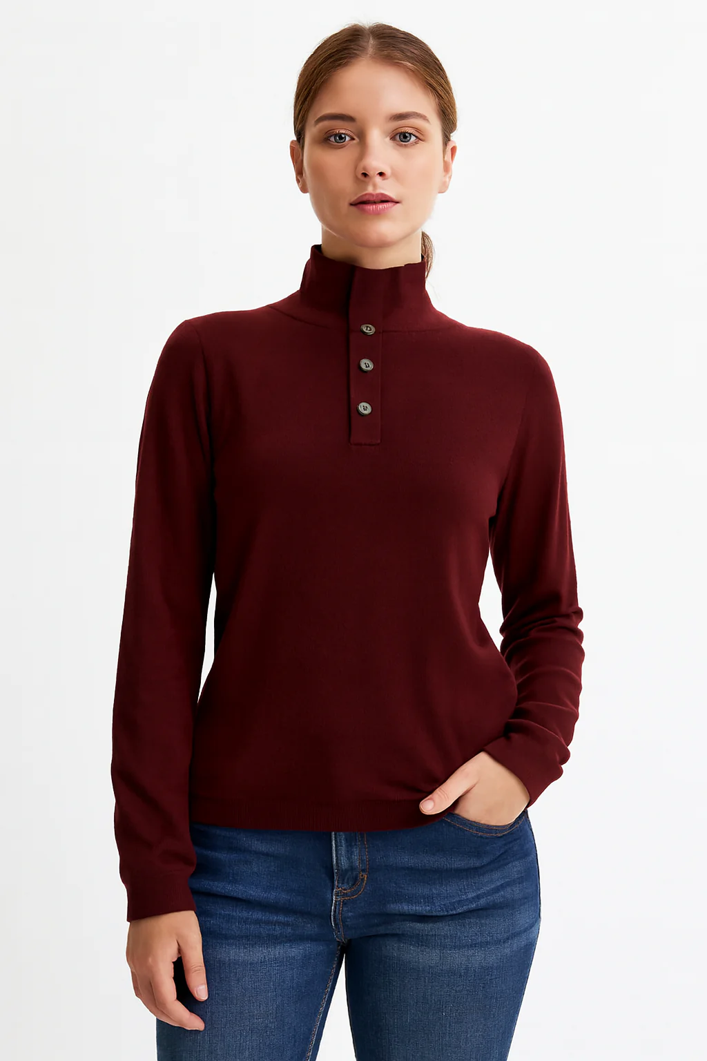 Women Wine Solid Sweater - Image 4