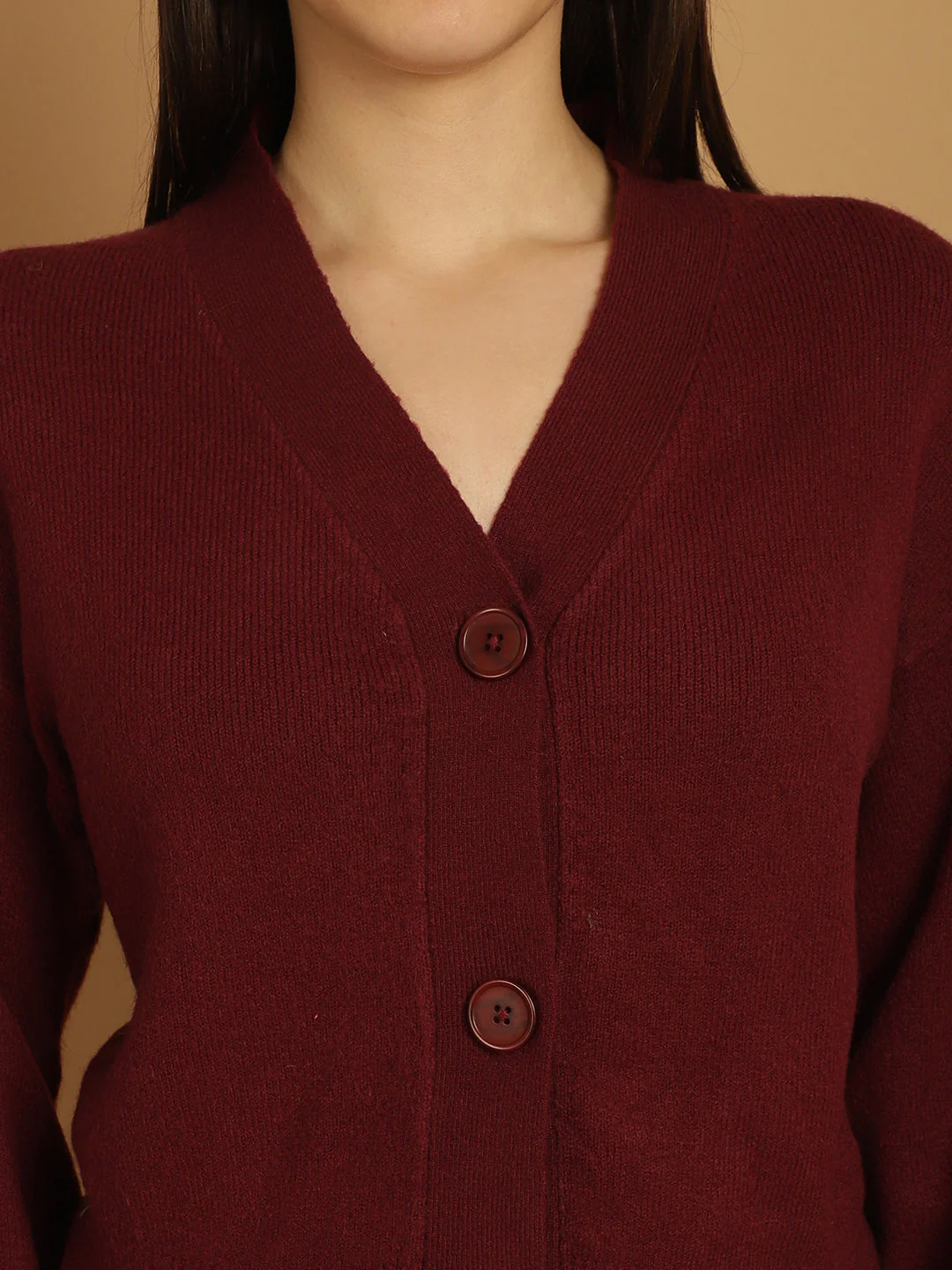 Women Wine V Neck Cardigan - Image 6