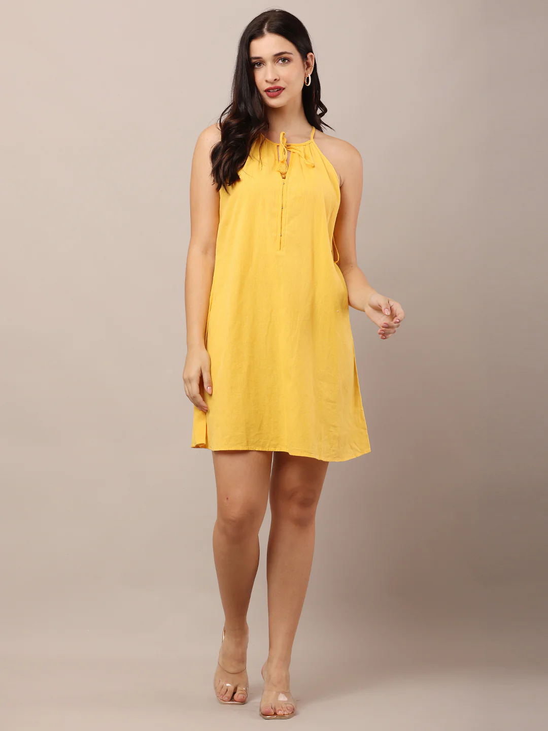 Women Yellow A-Line Dress - Image 2