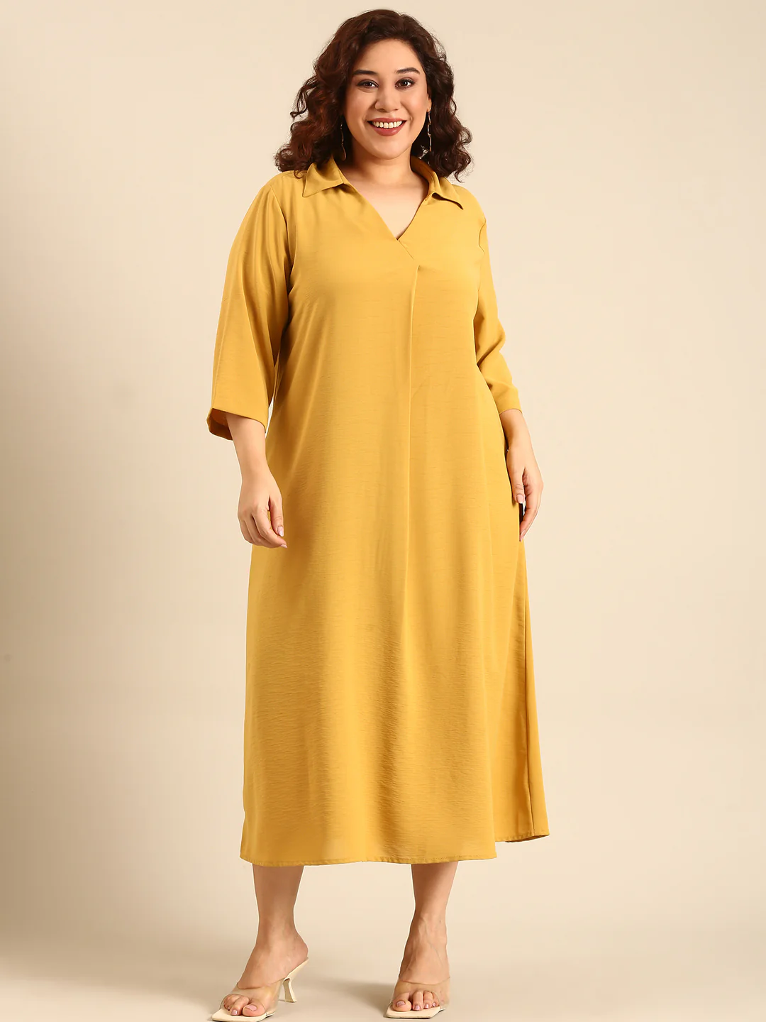 Women Yellow Ochre Collar Maxi Dress